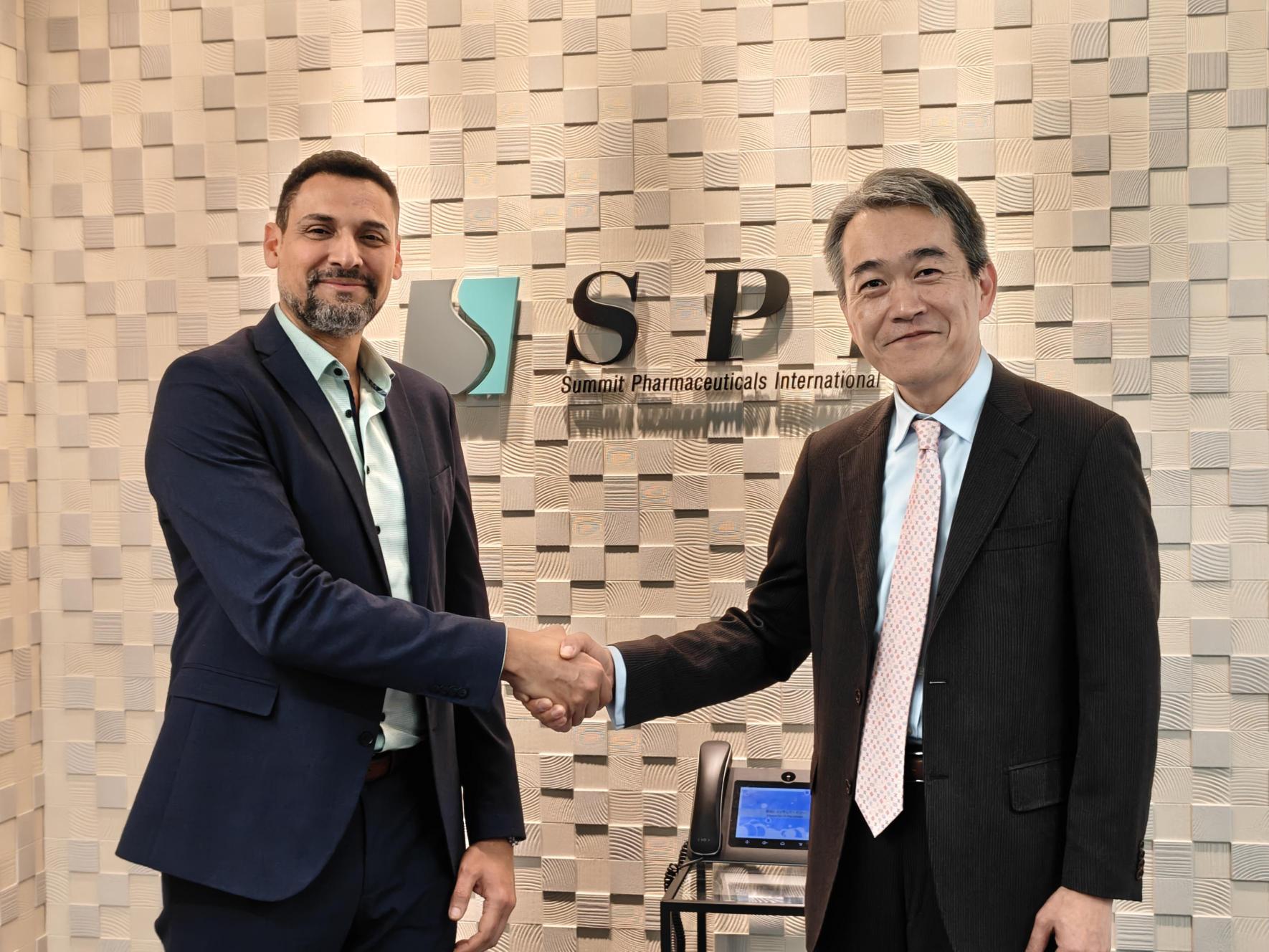 PL BioScience CEO & Co-Founder, Dr. Hatim Hemeda, and Mr. Tetsuo Miura, Head of Discovery and Development Division, SPI.